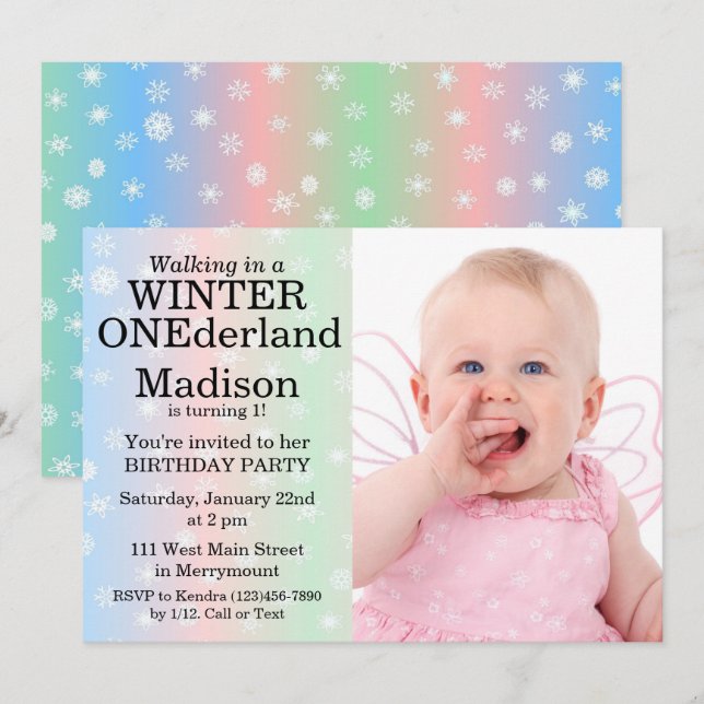 Winter Onederland Custom Photo Birthday Invitation (Front/Back)