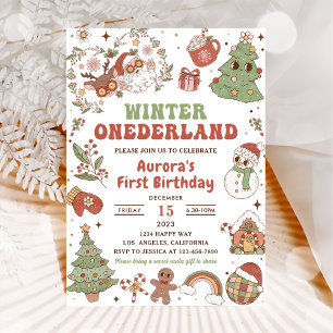 Winter Onederland Cute Groovy Santa Birthday Party Invitation