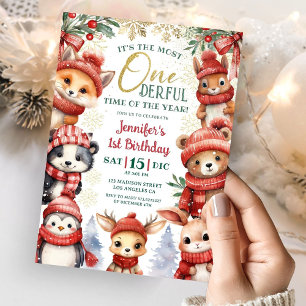 Winter Onederland Cute Winter Animals 1st Birthday Invitation