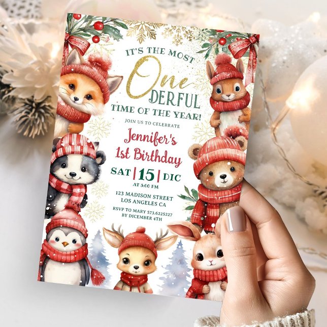 Winter Onederland Cute Winter Animals 1st Birthday Invitation (Creator Uploaded)