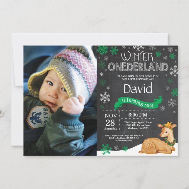 Winter Onederland Deer 1st Birthday Invitation (Front)