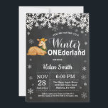Winter Onederland Deer 1st Birthday Invitation<br><div class="desc">Winter Onederland Deer 1st Birthday Invitation. White Snowflake. Boy or Girl Birthday Party Invitation. Winter Holiday Bday. Chalkboard Background. Black and White. For further customisation,  please click the "Customise it" button and use our design tool to modify this template.</div>