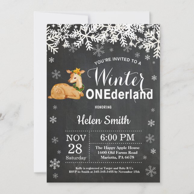 Winter Onederland Deer 1st Birthday Invitation (Front)