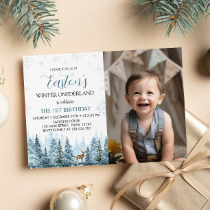 Winter Onederland Deer Birthday Photo Invitation