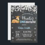 Winter Onederland Deer Boy 1st Birthday Invitation<br><div class="desc">Winter Onederland Deer Boy 1st Birthday Invitation. White Snowflake. Boy Birthday Party Invitation. Winter Holiday Bday. Chalkboard Background. Black and White. For further customisation,  please click the "Customise it" button and use our design tool to modify this template.</div>