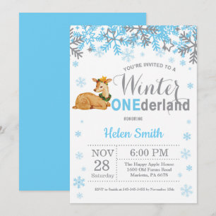 Winter Onederland Deer Boy 1st Birthday Invitation