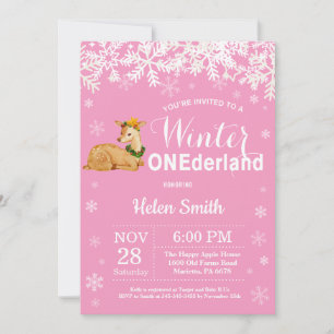 Winter Onederland Deer Girl 1st Birthday Invitation