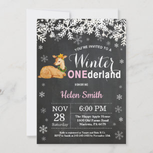 Winter Onederland Deer Girl 1st Birthday Invitation