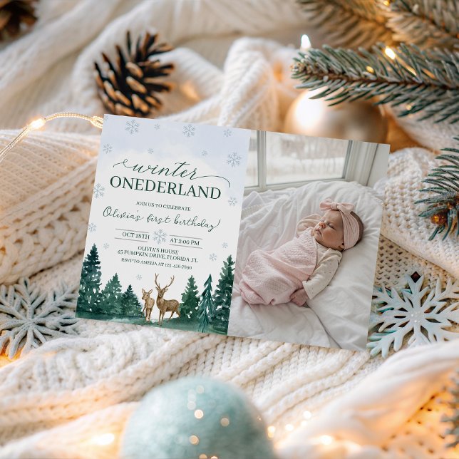 Winter ONEderland Deer Photo Invite (Creator Uploaded)