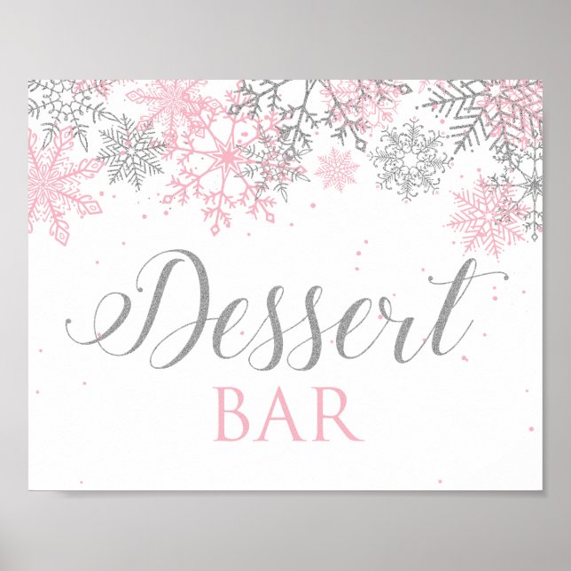 Winter Onederland Dessert Bar Sign Pink Snowflakes (Front)