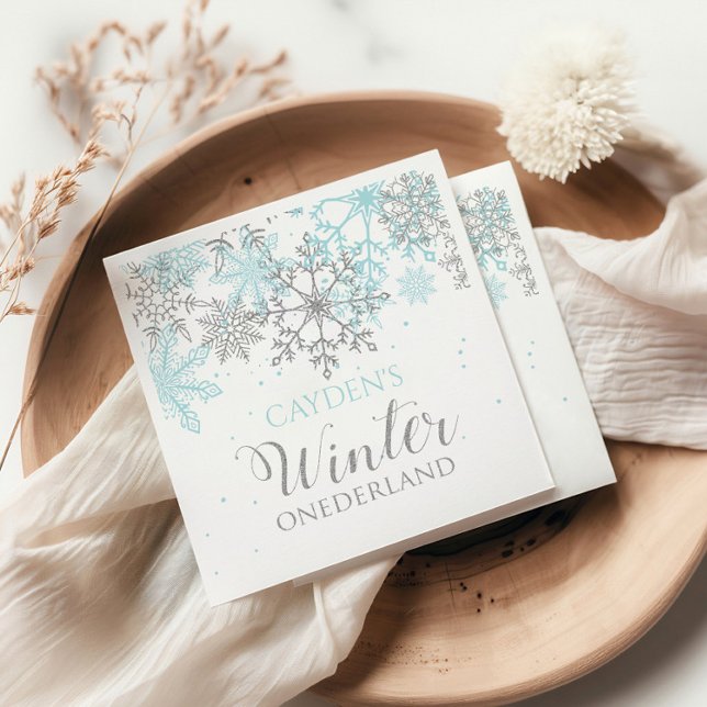Winter Onederland first birthday blue and silver N Napkin (Creator Uploaded)