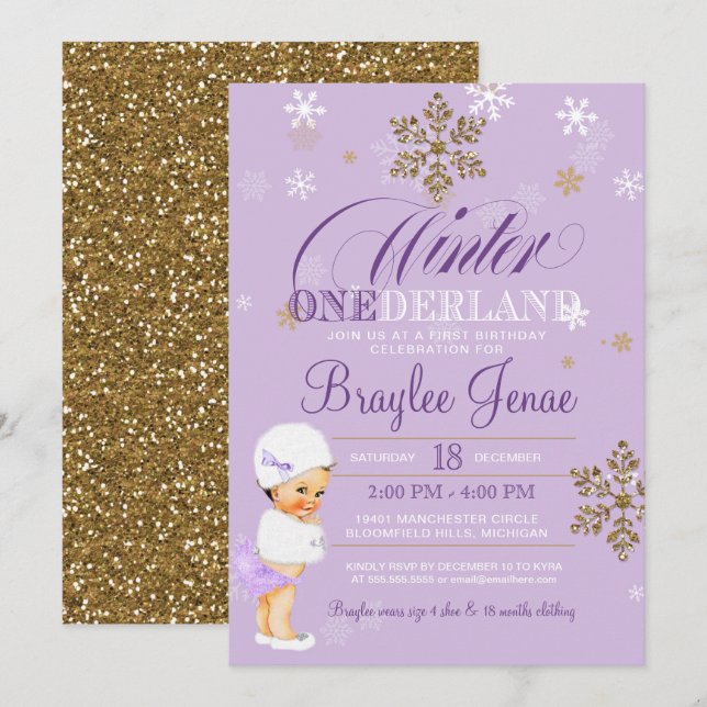 Winter Onederland First Birthday Brunette Baby Invitation (Front/Back)