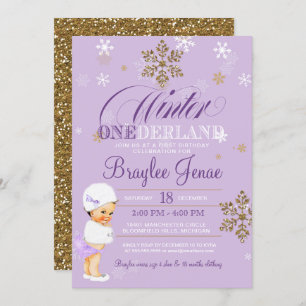Winter Onederland First Birthday Brunette Baby Invitation