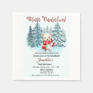 Winter Onederland First Birthday Cute Bear Forest Napkin