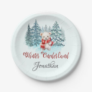 Winter Onederland First Birthday Cute Bear Forest  Paper Plate