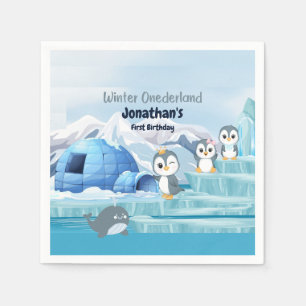 Winter Onederland First Birthday Cute Penguin Iglo Napkin