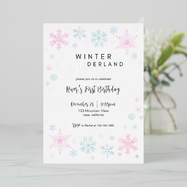 Winter ONEderland First Birthday Foil Invitation (Standing Front)