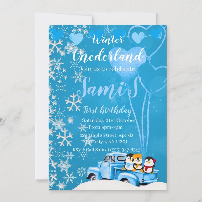  Winter Onederland first Birthday Invitation (Front)
