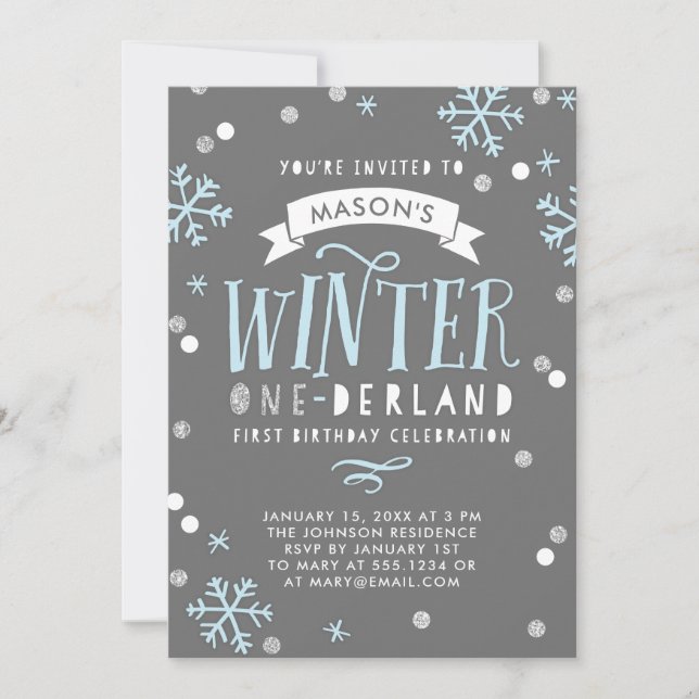 Winter Onederland First Birthday Party Invitation (Front)