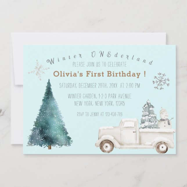 Winter ONEderland First Birthday Party Invitation (Front)
