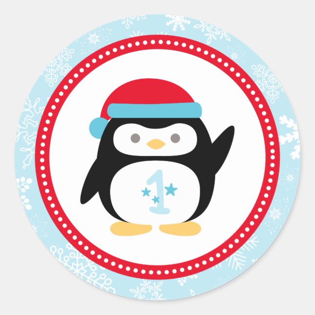 Winter ONEderland First Birthday Penguin Classic Round Sticker (Front)