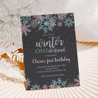 Winter Onederland First Birthday Pink Blue Snow