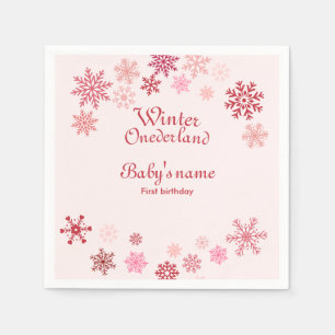 Winter Onederland First Birthday pink snowflake  Napkin