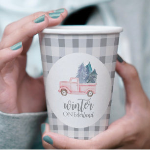 Winter Onederland First Birthday pink truck Paper Cups
