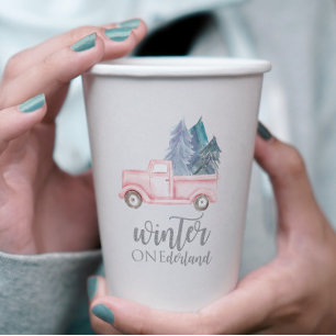 Winter Onederland First Birthday pink truck Paper Cups