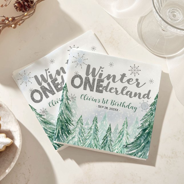 Winter Onederland First Birthday Snowflakes Forest Napkin (Creator Uploaded)