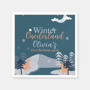 Winter Onederland First Birthday snowy forest Napkin