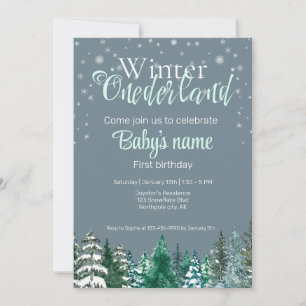 Winter Onederland First Birthday snowy forest star Invitation