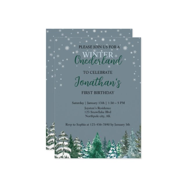 Winter Onederland First Birthday snowy landscape  Invitation (Front/Back In Situ)