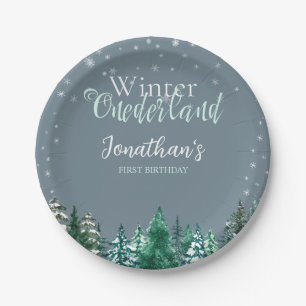 Winter Onederland First Birthday snowy landscape  Paper Plate