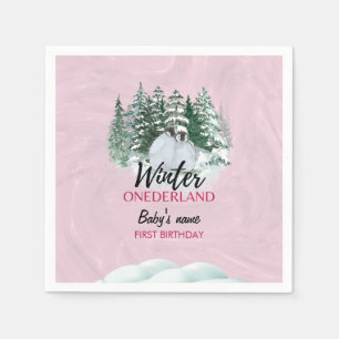Winter Onederland First Birthday snowy penguin Napkin