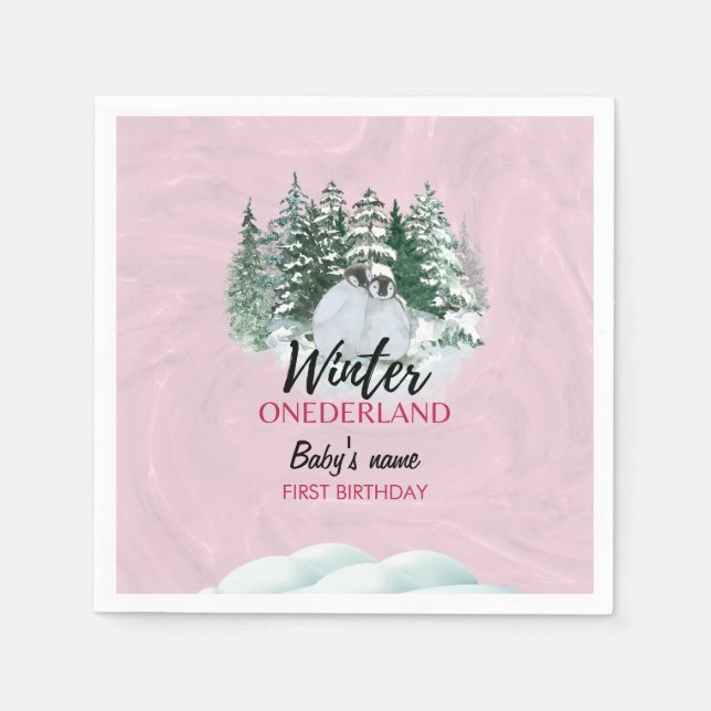 Winter Onederland First Birthday snowy penguin   Napkin (Front)