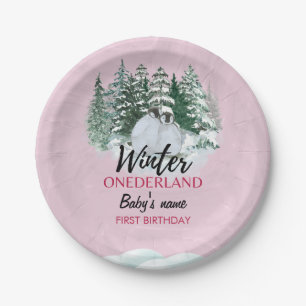 Winter Onederland First Birthday snowy penguin Paper Plate