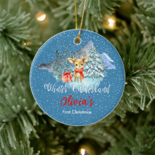 Winter Onederland First Christmas Cute Reindeer Ceramic Ornament