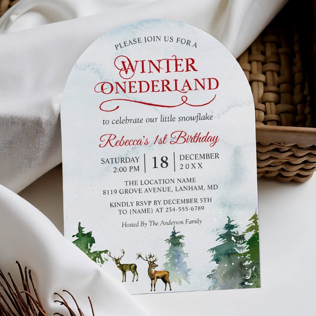 Winter ONEderland Forest Deer Baby First Birthday Invitation (Creator Uploaded)