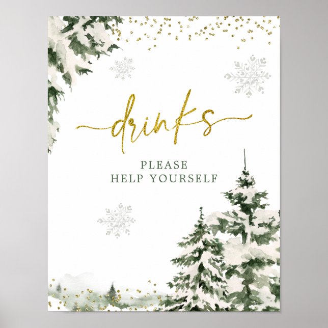 Winter Onederland Forest First Birthday Drinks Poster (Front)