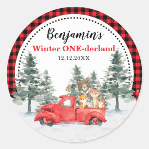 Winter ONEderland Forest Woodland Animals Birthday Classic Round Sticker