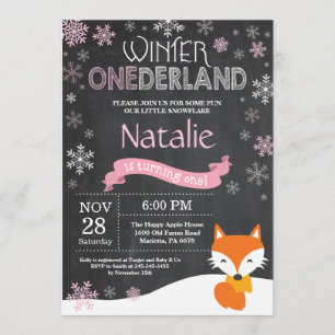 Winter Onederland Fox 1st Birthday Invitation