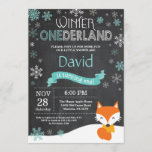 Winter Onederland Fox 1st Birthday Invitation<br><div class="desc">Winter Onederland Fox 1st Birthday Invitation. Fox. Aqua Teal Turquoise and White Snowflake. First Birthday. Boy or Girl 1st Bday Invite. Chalkboard Background. Black and White. For further customisation,  please click the "Customise it" button and use our design tool to modify this template.</div>