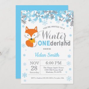 Winter Onederland Fox Boy 1st Birthday Invitation