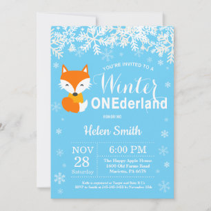 Winter Onederland Fox Boy 1st Birthday Invitation