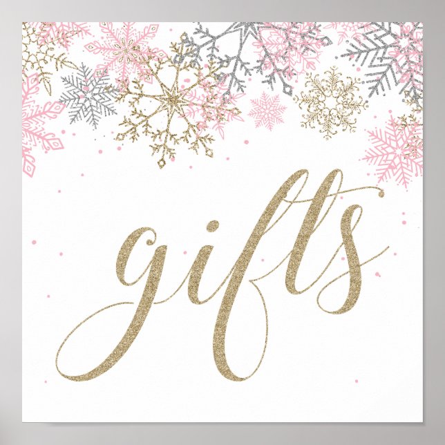 Winter Onederland Gifts Sign Pink and Gold (Front)