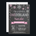 Winter Onederland Girl 1st Birthday Invitation<br><div class="desc">Winter Onederland Girl 1st Birthday Invitation. Pink and White Snowflake. First Birthday. Girl 1st Bday Invite. Chalkboard Background. Black and White. For further customisation,  please click the "Customise it" button and use our design tool to modify this template.</div>