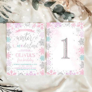 Winter Onederland Girl 1st Birthday Invitation