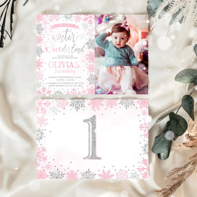 Winter Onederland Girl 1st Birthday Invitation (Creator Uploaded)