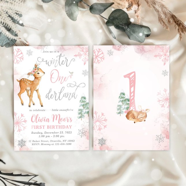 Winter ONEderland Girl 1st Birthday Invitation (Creator Uploaded)